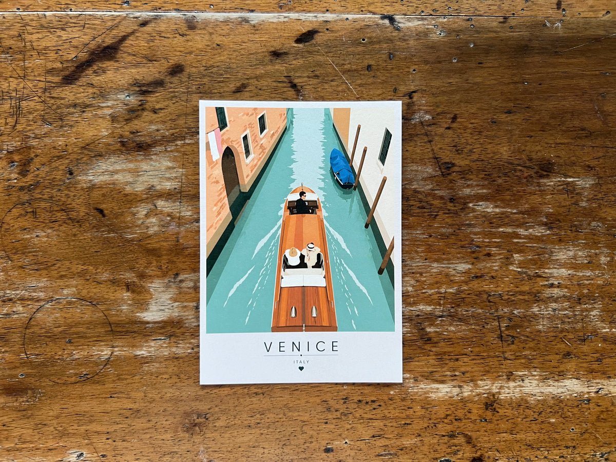 Venice Postcard Water Taxi - Venetian Canal Illustration