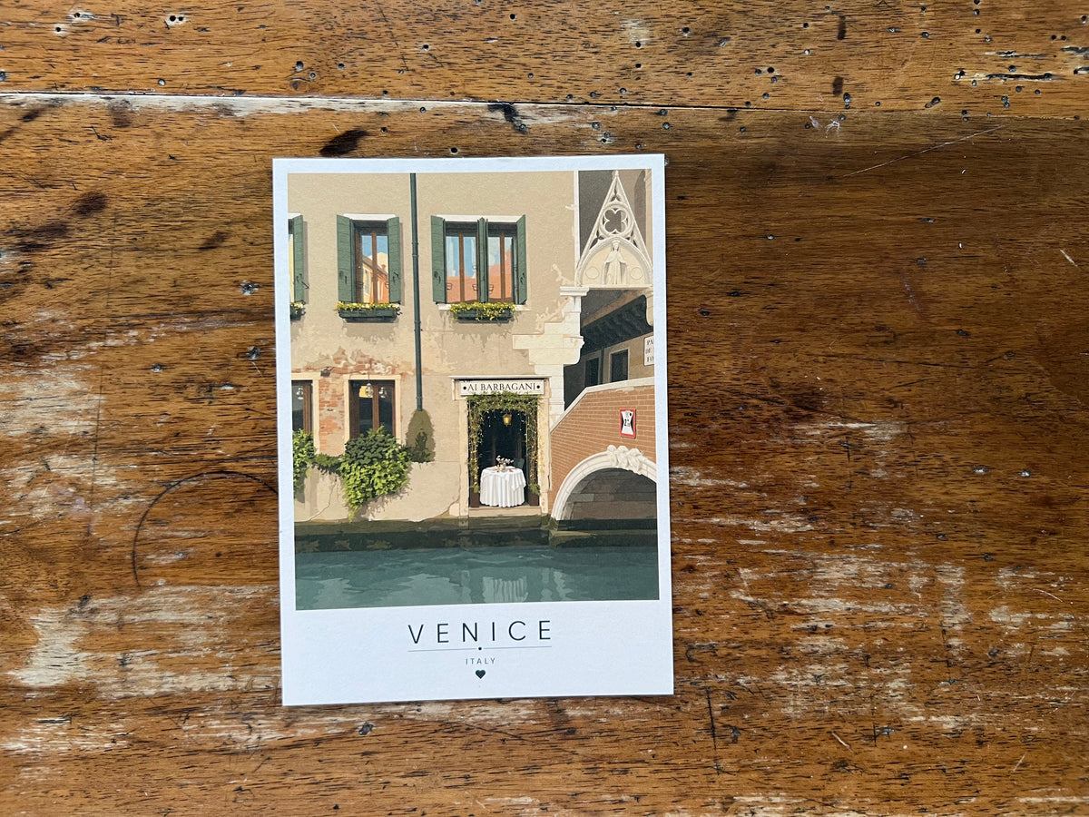 Venice Postcard Ai Barbacani – Romantic Canal Restaurant Illustration