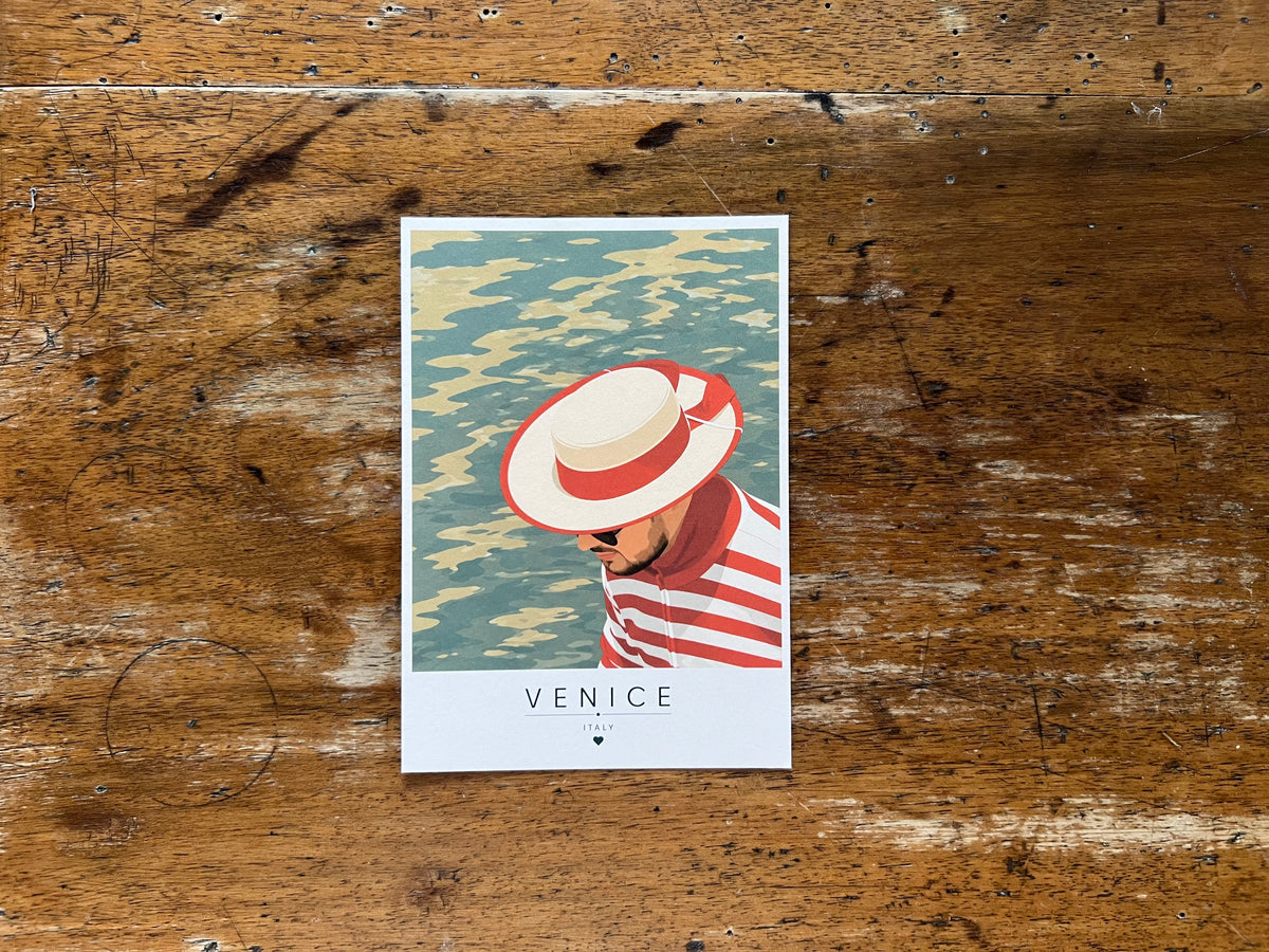 Venice Postcard Gondoliere - Minimalist Illustrated Venice Souvenir